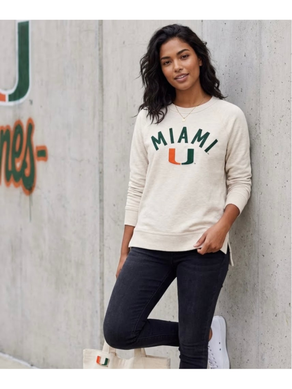 Women's League Beige Miami U Crewneck Sweatshirt S